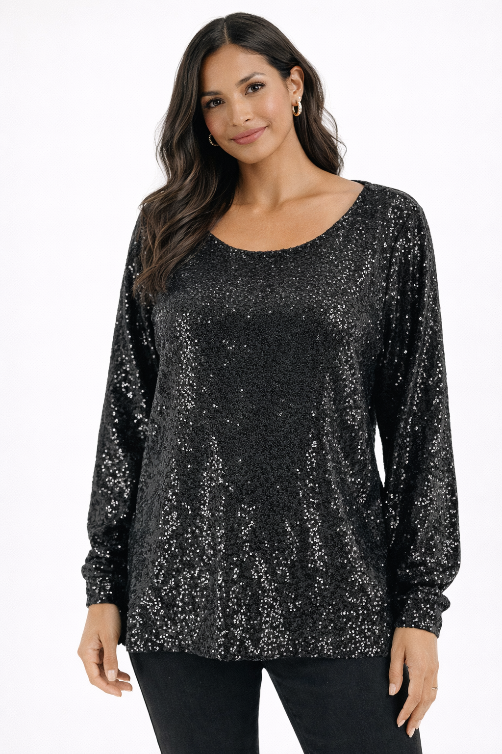 J Crew - Black Sequins Pre-Owned Ladies Casual Top - Size XL