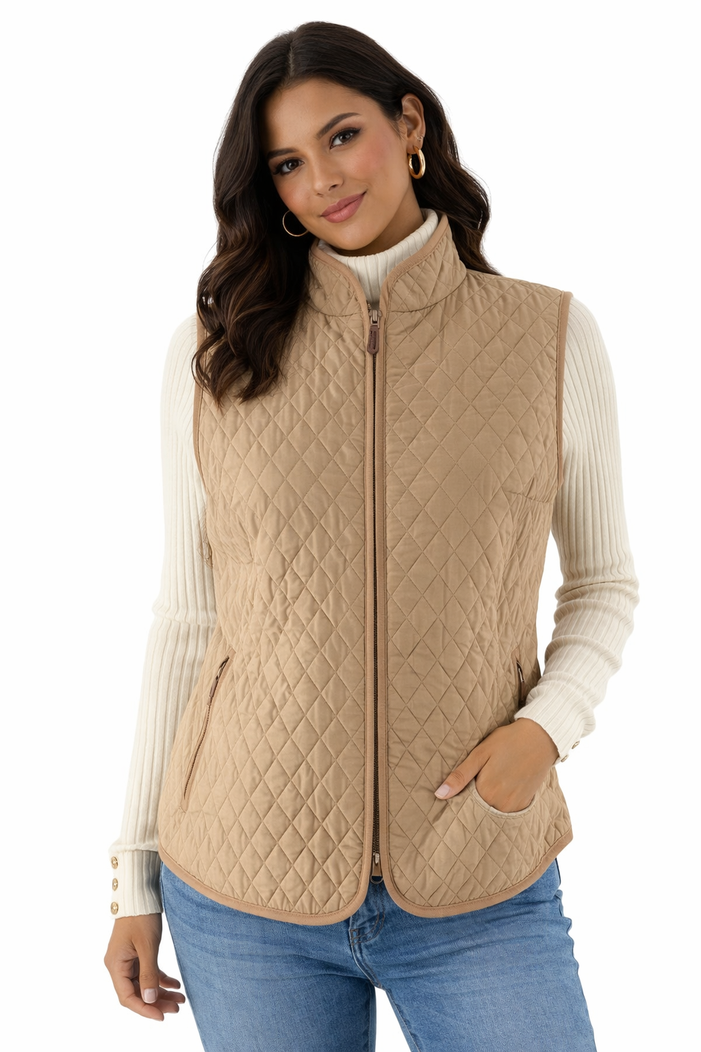 Talbots Tan Quilted Pre-Owned Ladies Vest - Size Medium