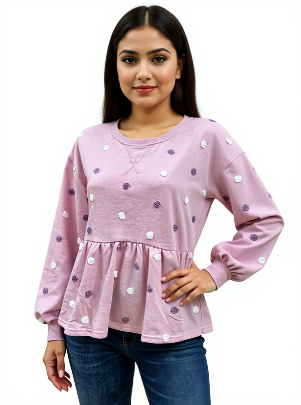 Blu Pepper Pink Polka Dot Ladies Pre-Owned Top - Size Small