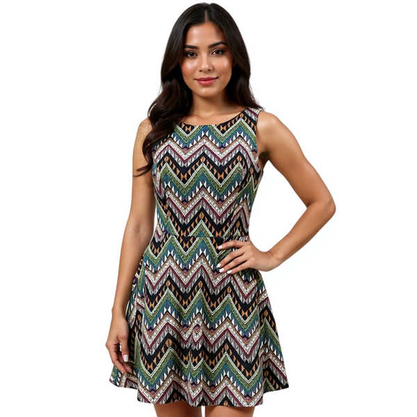 Lush Navy/Multi Chevron Ladies Pre-Owned Dress - Size Small