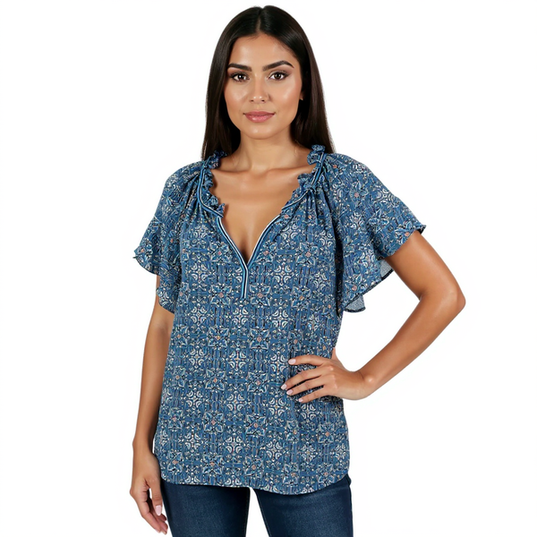 Max Studio Blue Print Pre-Owned Ladies Top - Size Large