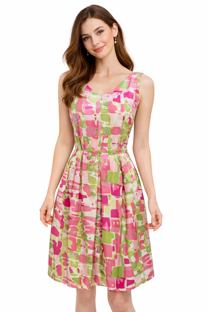 Kay Unger White/Green/Pink Print Pre-Owned Ladies Dress - Size 10