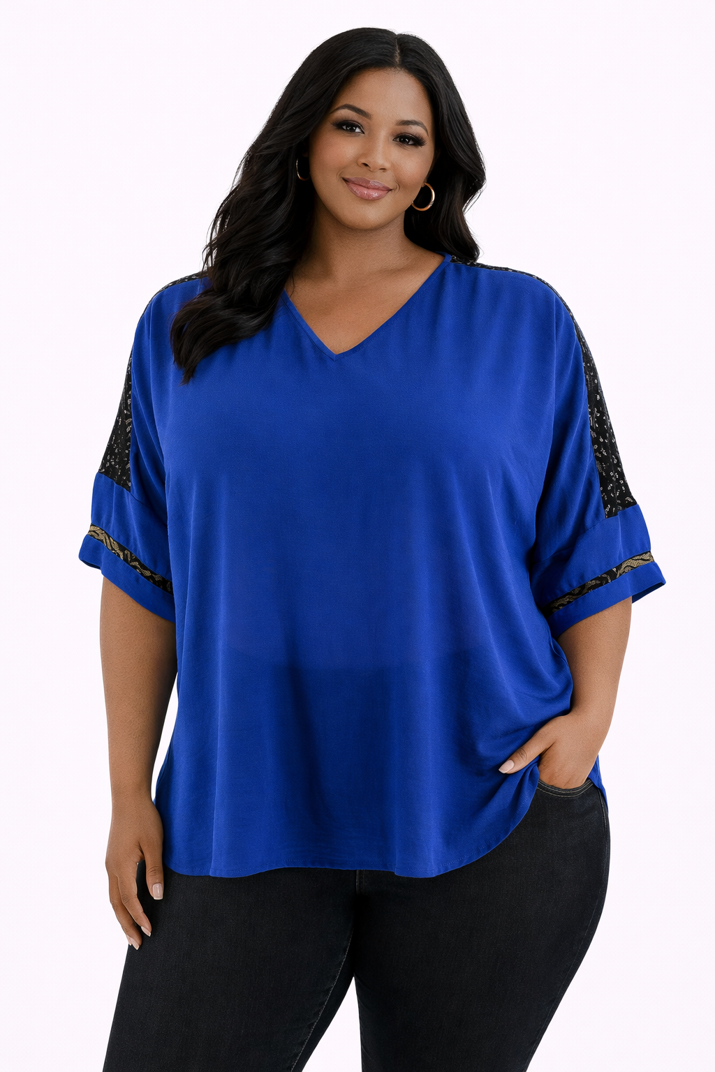 Catherines Blue/Black Lace Pre-Owned Ladies Casual Top - Size 1X - Margaret’s Fine Consignment