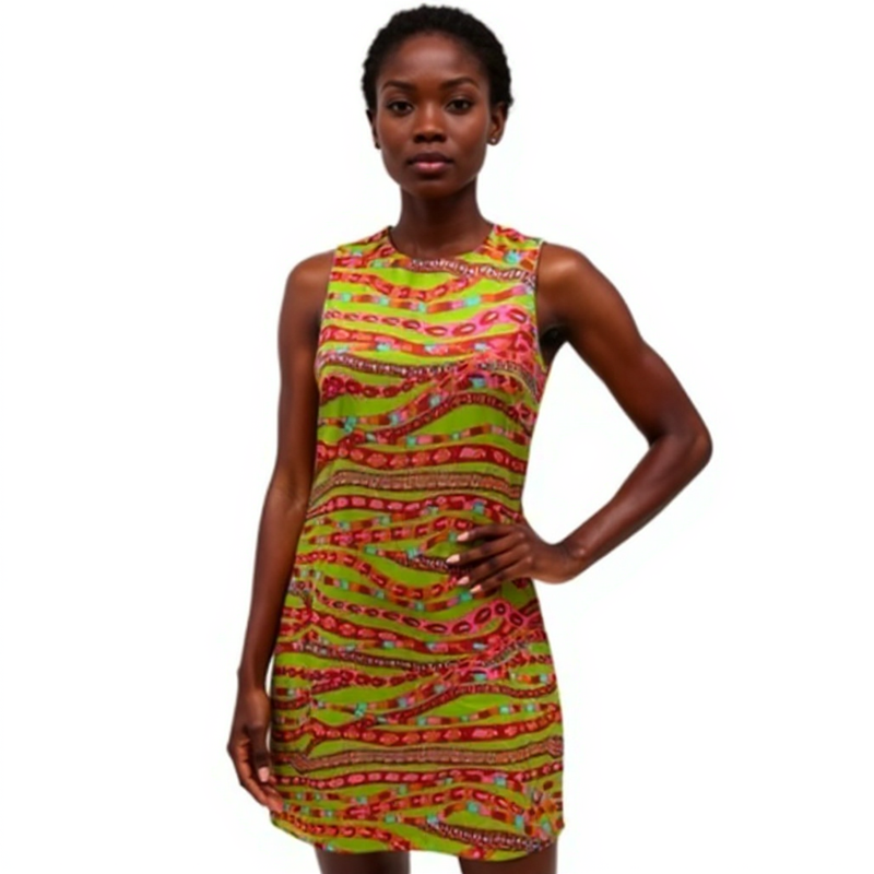 Julie Brown Green/Red Print Pre-Owned Ladies Dress - Size 2