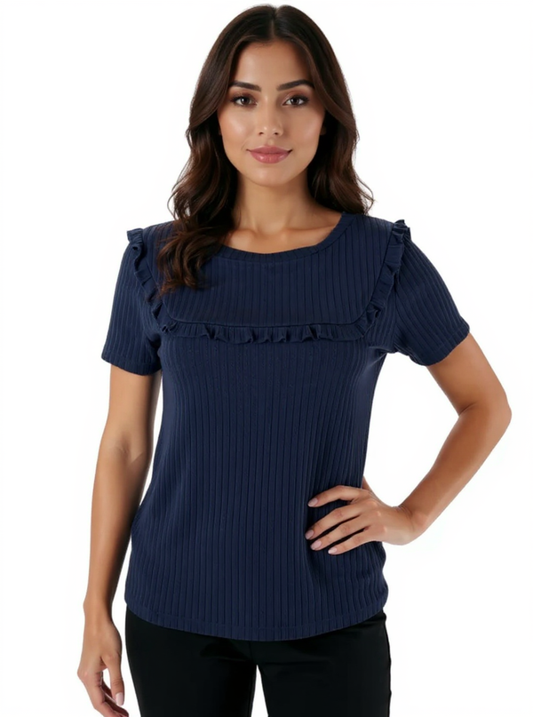 Loft Navy Ribbed Pre-Owned Ladies Top - Size Small