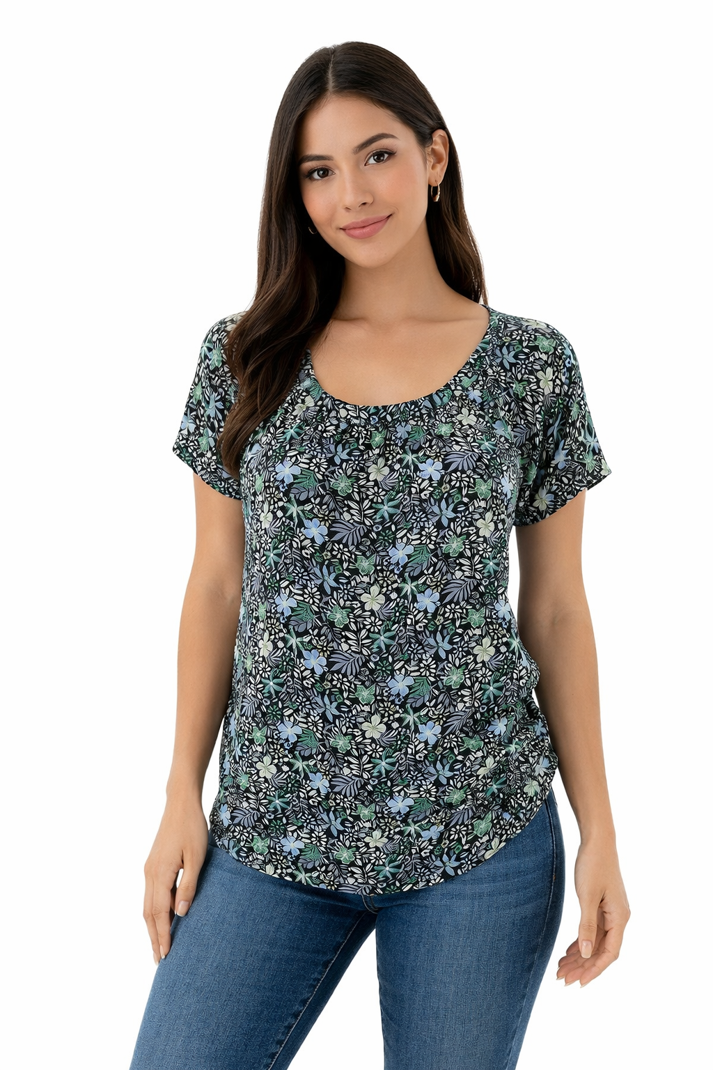 Loft Navy/Multi Floral Pre-Owned Ladies Top - Size Small