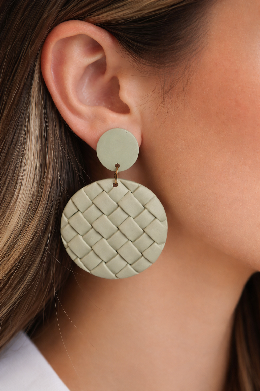 Woven Round Beige Earrings - Margaret’s Fine Consignment