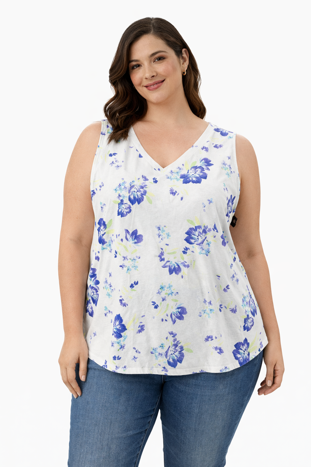 Andrew Marc White/Purple/Green Floral Pre-Owned Ladies Sleeveless Top - Size 2X - Margaret’s Fine Consignment