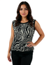 Jones New York Collection Petite gray and black animal print sleeveless blouse, knit back, size large petite.