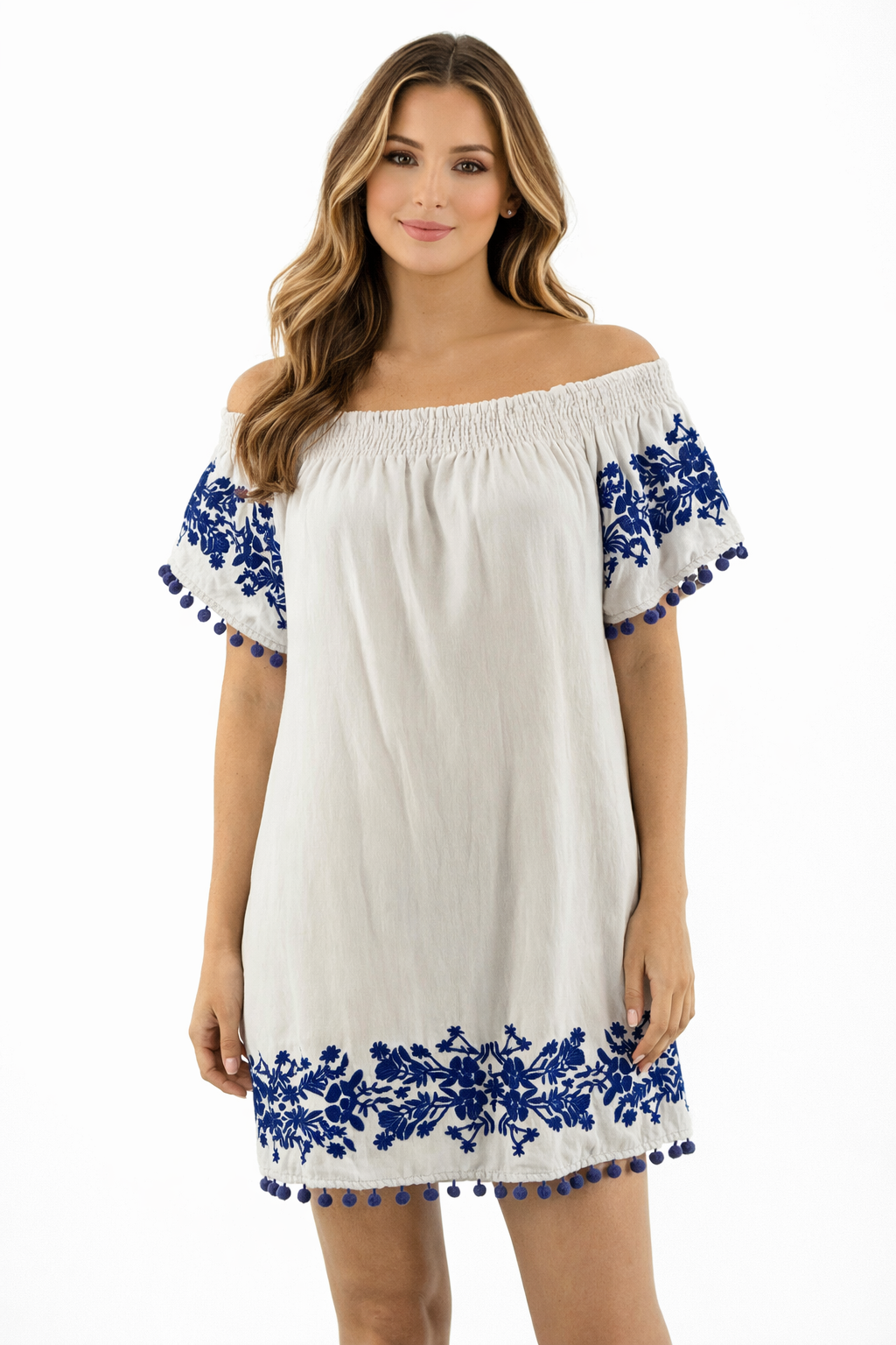 Tyler Boe White/Blue Embroidered Pre-Owned Ladies Dress - Size Medium