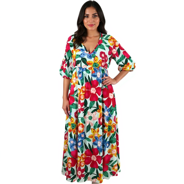 Cezele Green/Pink/Blue Floral Pre-Owned Ladies New With Tags Dress - Size Small