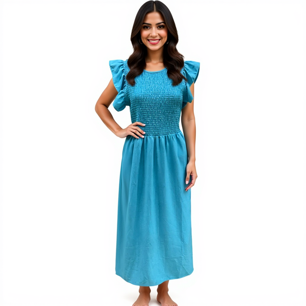 Michelle McDowell Aqua Solid Ladies Pre-Owned Dress - Size Large