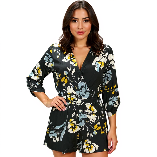 Yumi Kim Black/Yellow/Blue Floral Ladies Pre-Owned Romper - Size Medium