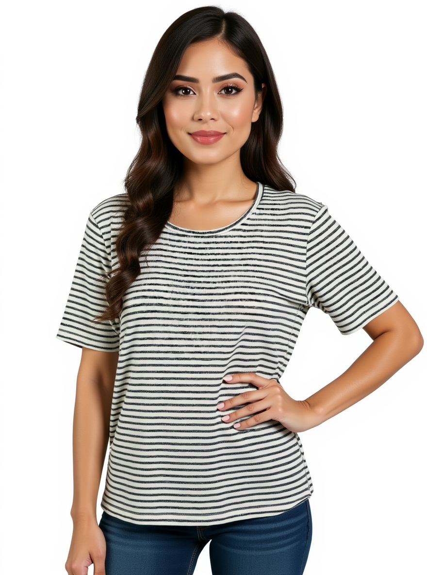 White and blue striped short sleeve tee by Banana Republic, featuring a boxy fit and classic Breton style for women.