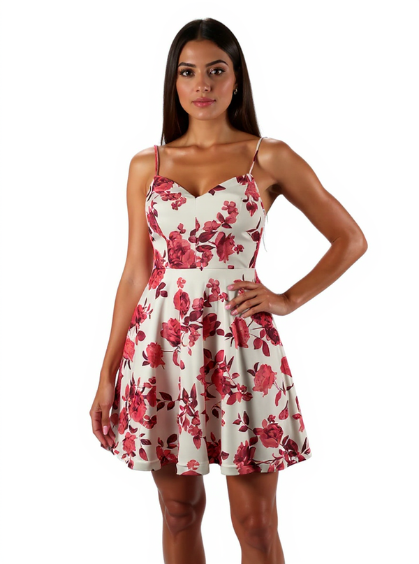 City Vibe White/Red Floral Pre-Owned Ladies Dress - Size 0