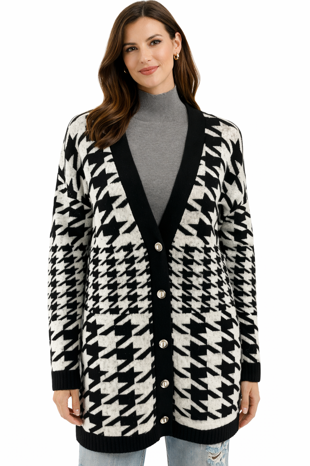 Talbots White/Black Houndstooth Pre-Owned Ladies Shrug - Size Medium