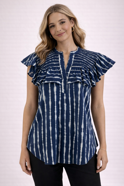 Ann Taylor Navy/White Print Pre-Owned Ladies Top - Size XS - Margaret’s Fine Consignment