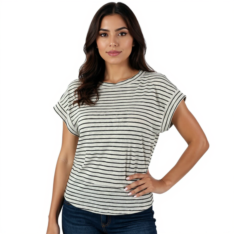 Code Mode White/Black Stripe Pre-Owned Ladies Top - Size Large