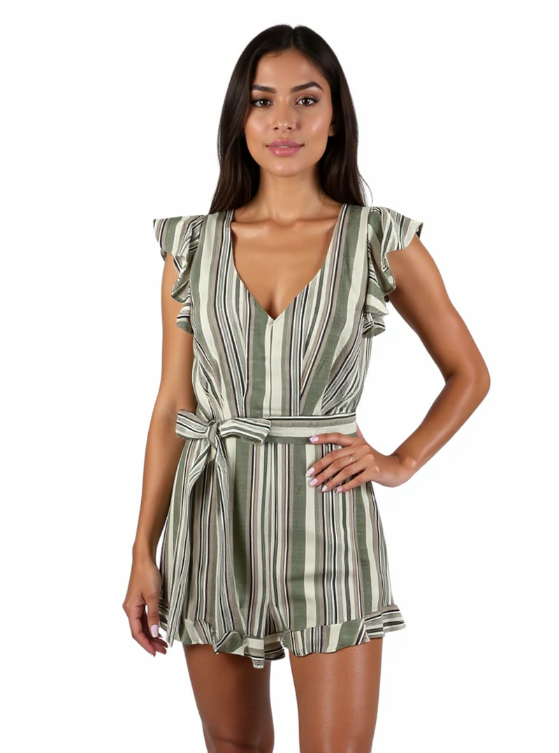 A'ltard State Blue/GreenTtan Stripe Pre-Owned Ladies Romper- Size Small