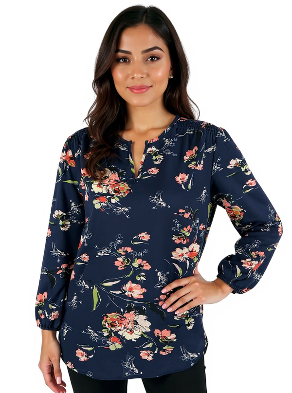 fun2fun Navy Floral Pre-Owned Ladies Top - Size Medium