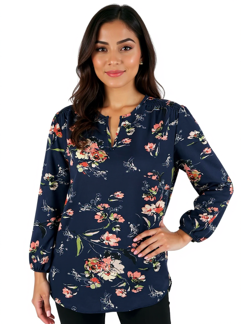 fun2fun Navy Floral Pre-Owned Ladies Top - Size Medium