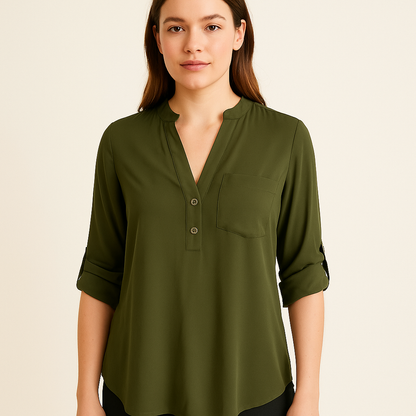 Jella C Olive Solid Pre-Owned Ladies Top - Size Small - Margaret’s Fine Consignment