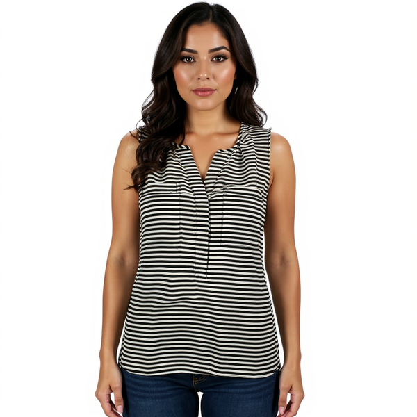 Ann Taylor Black/White Striped Pre-Owned Ladies Top - Size Medium
