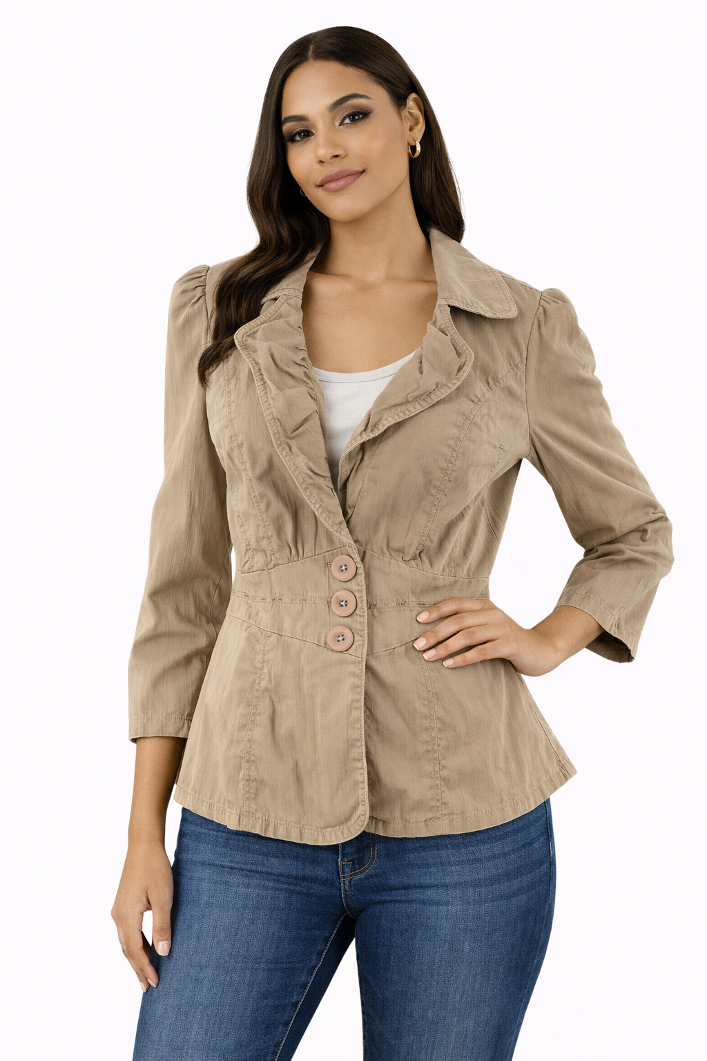 DKNY Jeans Khaki Solid Pre-Owned Ladies Jacket - Size Medium