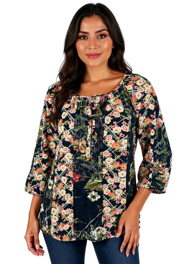 Fig & Flower Navy/Multi Floral Pre-Owned Ladies Top - Size Small