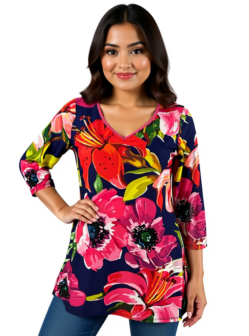 Sophie A Purple/Pink/Orange Floral Pre-Owned Top - Size Medium