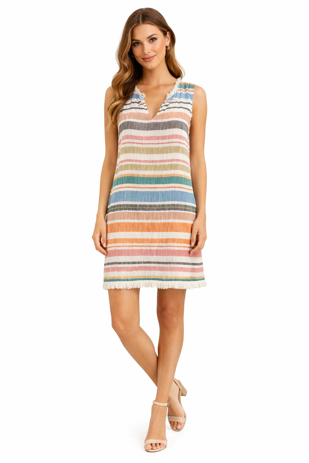 Chelsea &amp; Theodore White/Blue/Orange Stripe Ladies Pre-Owned Dress - Size Small