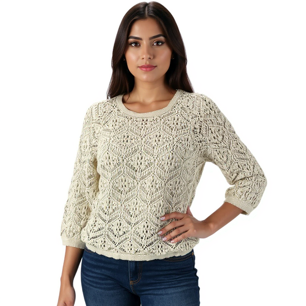Simply Vera Cream Crochet Pre-Owned Ladies Top - Size XS