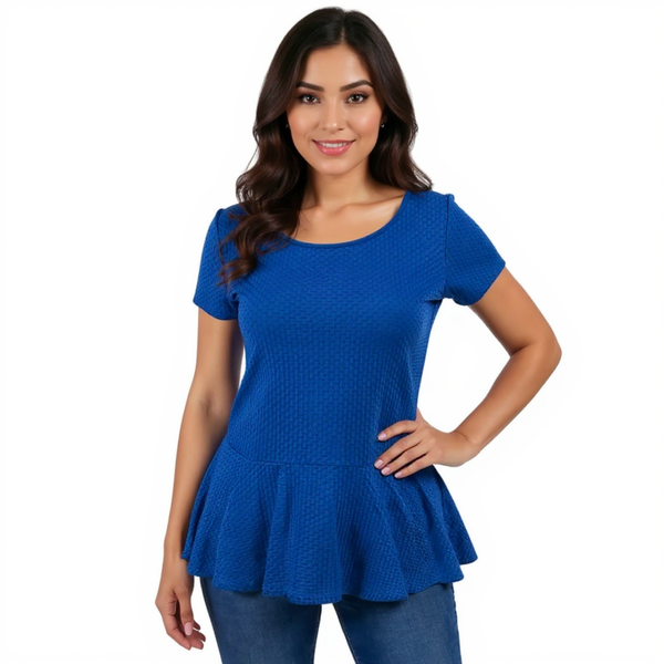 Loft Blue Solid Textured Ladies Pre-Owned Top - Size Small