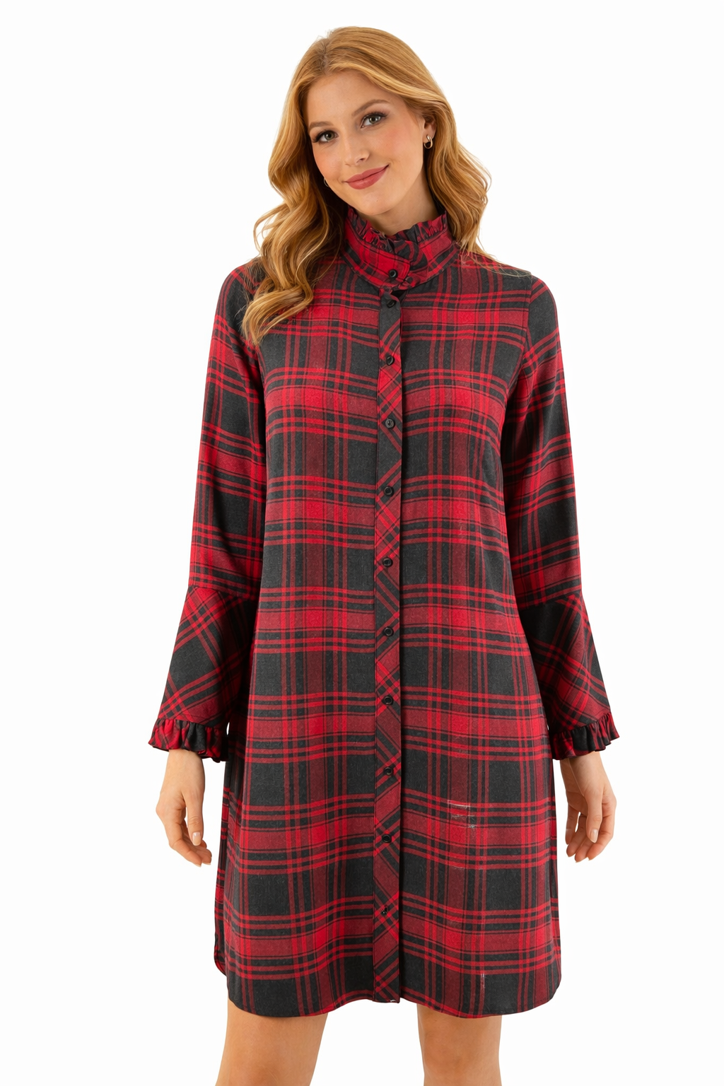 Soft Surroundings Size Red/Black Plaid Pre-Owned Ladies Dress - XS Petite - Margaret’s Fine Consignment