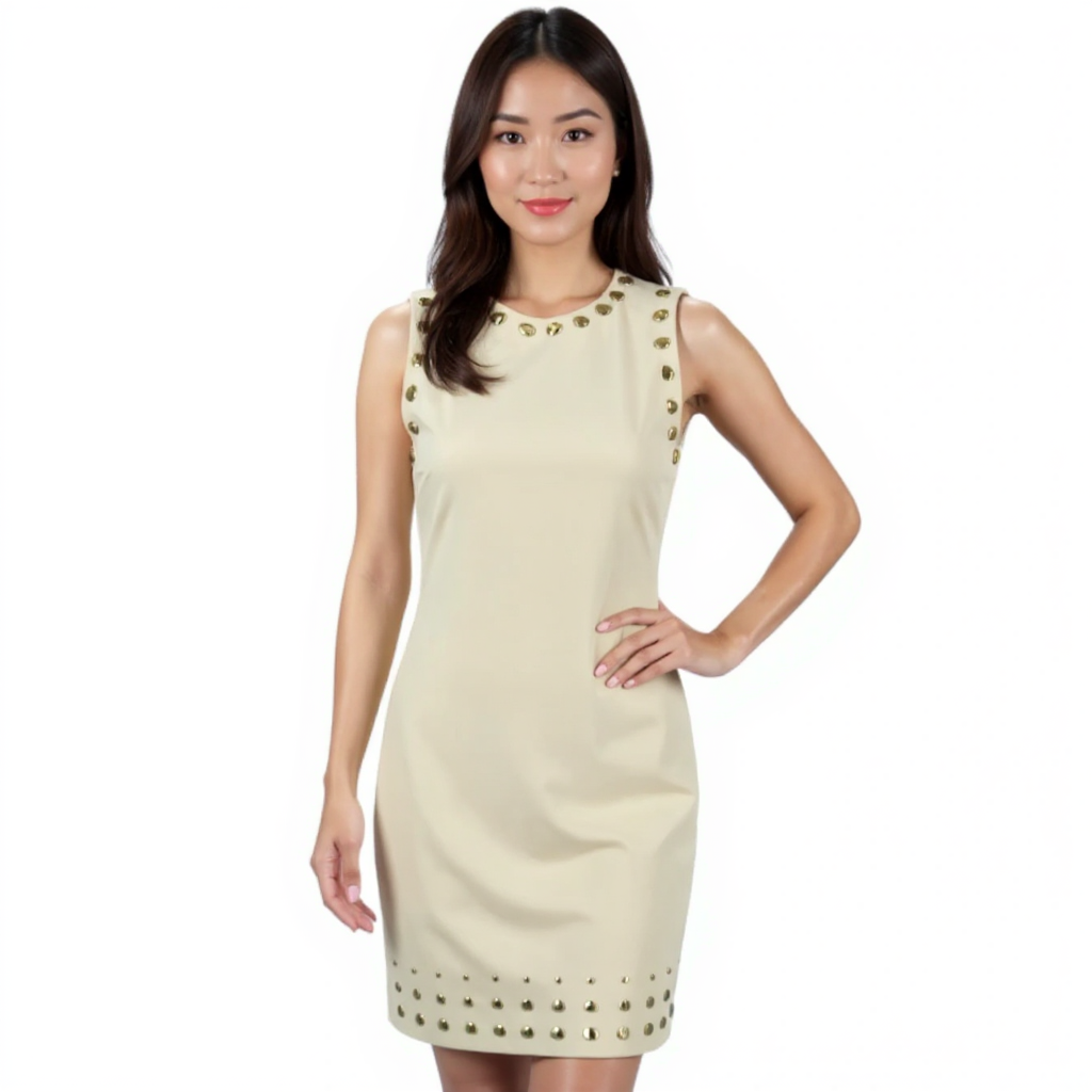 Michael Kors cream studded dress for ladies, size XS, featuring a stylish design and elegant detailing.