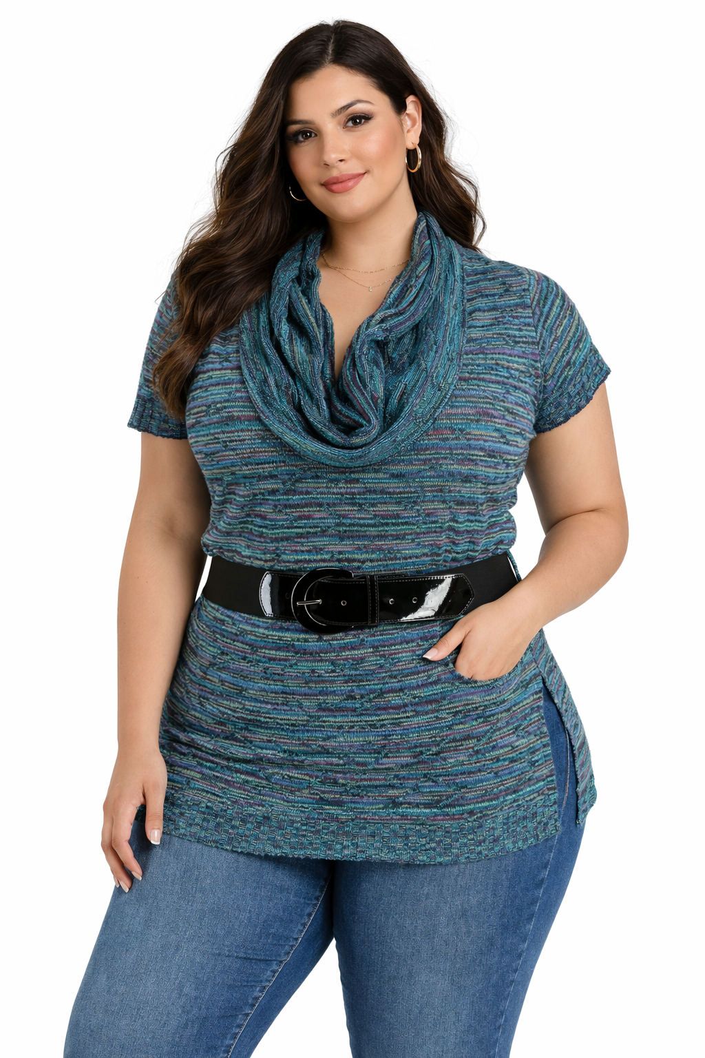 Questions Teal/Multi Heathered Pre-Owned Ladies Casual Top - Size 1X - Margaret’s Fine Consignment