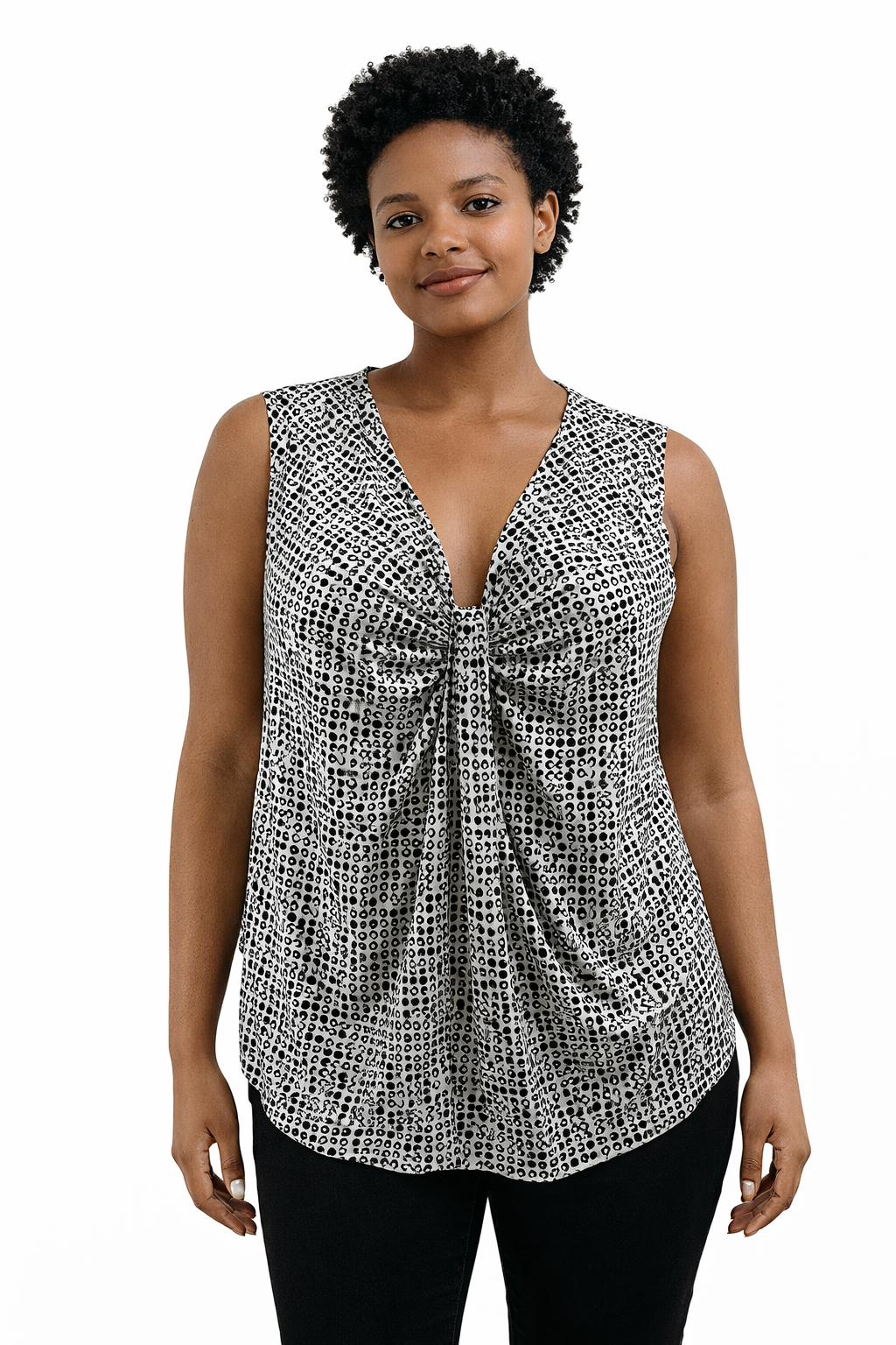 Worthington Black/White Print Pre-Owned Ladies Casual Top -  Size XL Petite