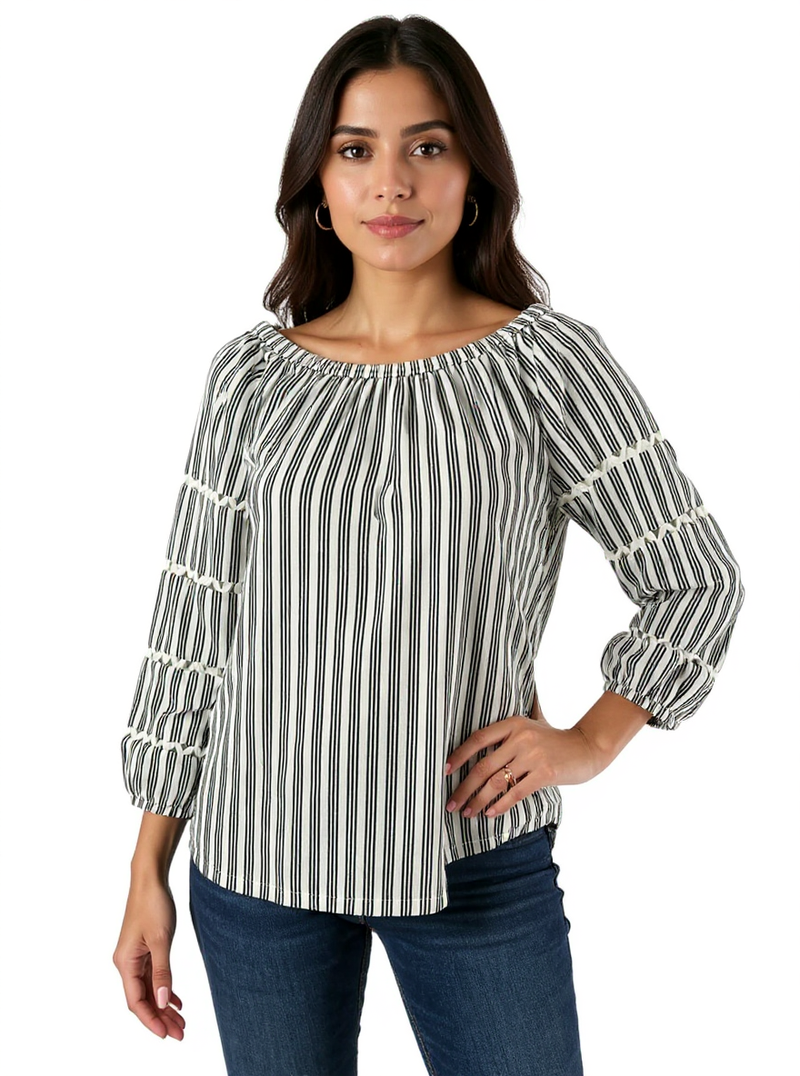 Talbots White/Black Stripe Pre-Owned Ladies Top -  Size XS