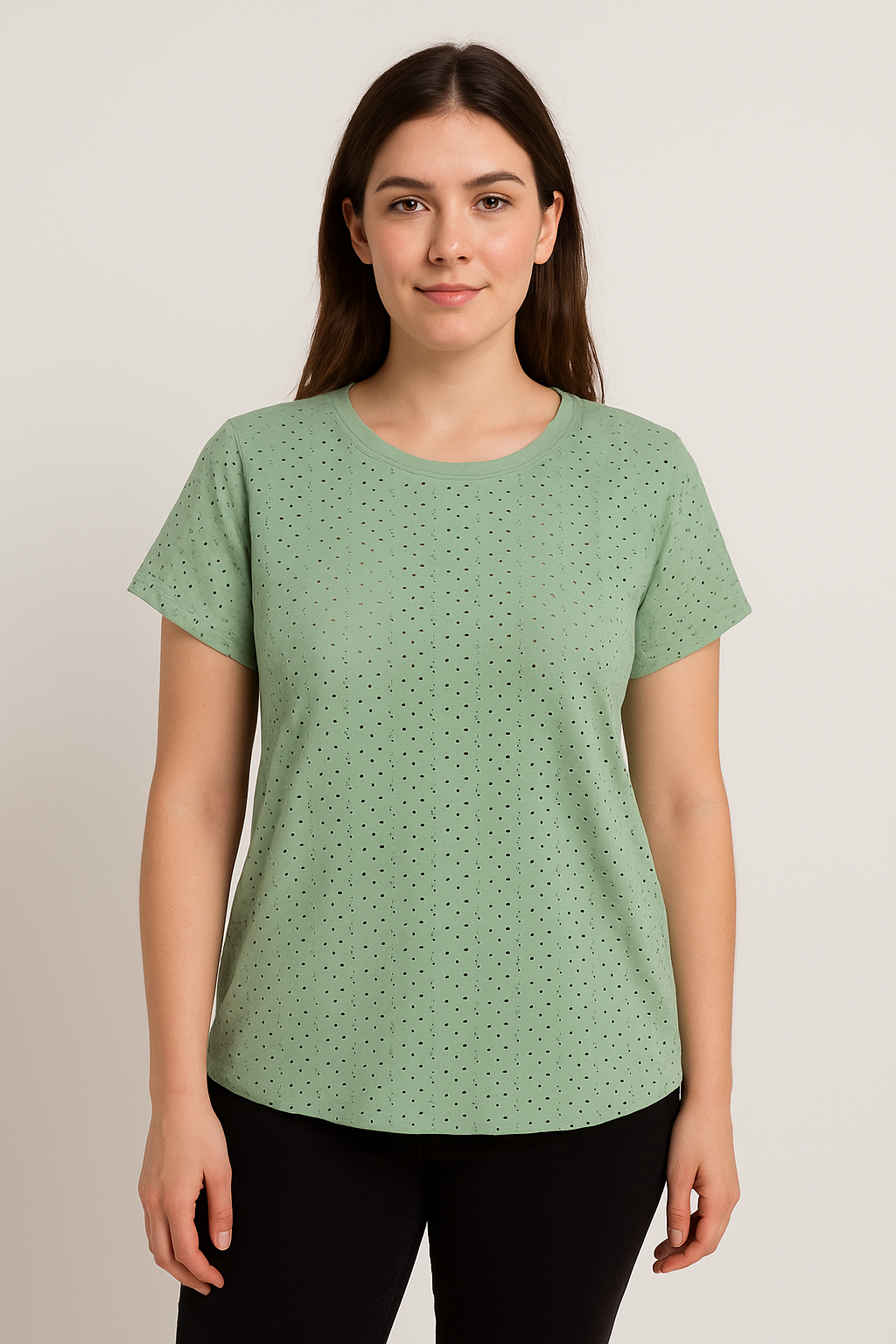 Coin 1804 Green Eyelet Pre-Owned Ladies Top - Size Small - Margaret’s Fine Consignment