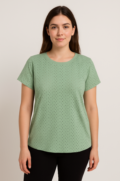 Coin 1804 Green Eyelet Pre-Owned Ladies Top - Size Small - Margaret’s Fine Consignment