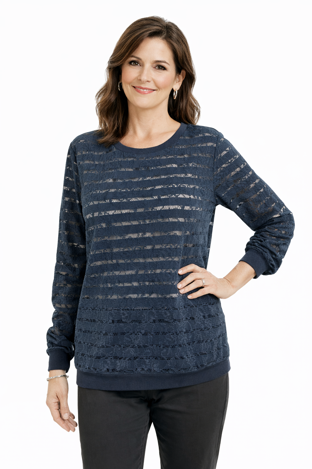 Ann Taylor Navy Lace Pre-Owned Ladies Top - Size Medium - Margaret’s Fine Consignment