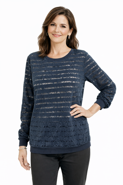 Ann Taylor Navy Lace Pre-Owned Ladies Top - Size Medium - Margaret’s Fine Consignment