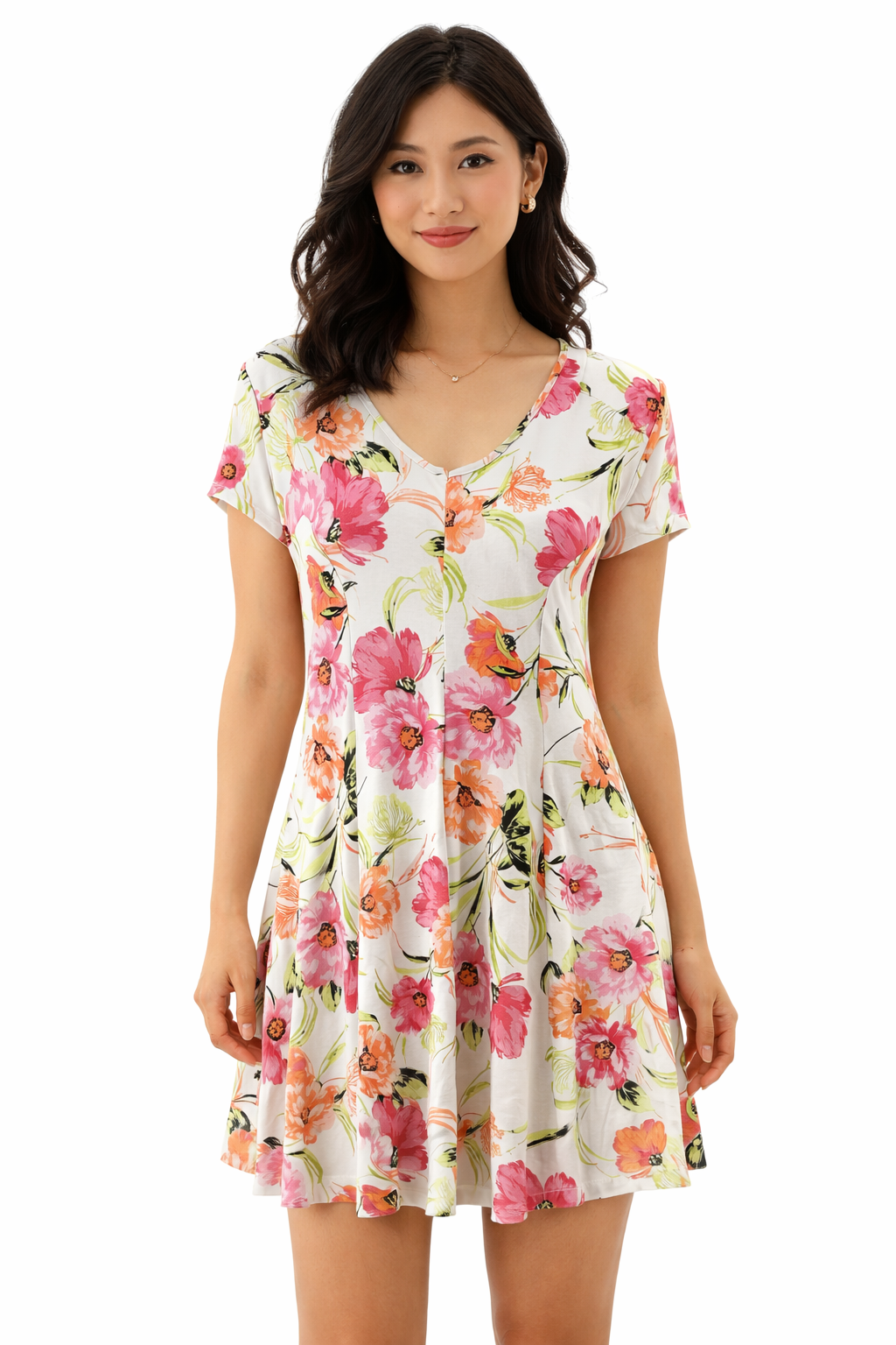 EmalineS White/Pink/Green Floral Pre-Owned Ladies Dress - Size XS Petite - Margaret’s Fine Consignment