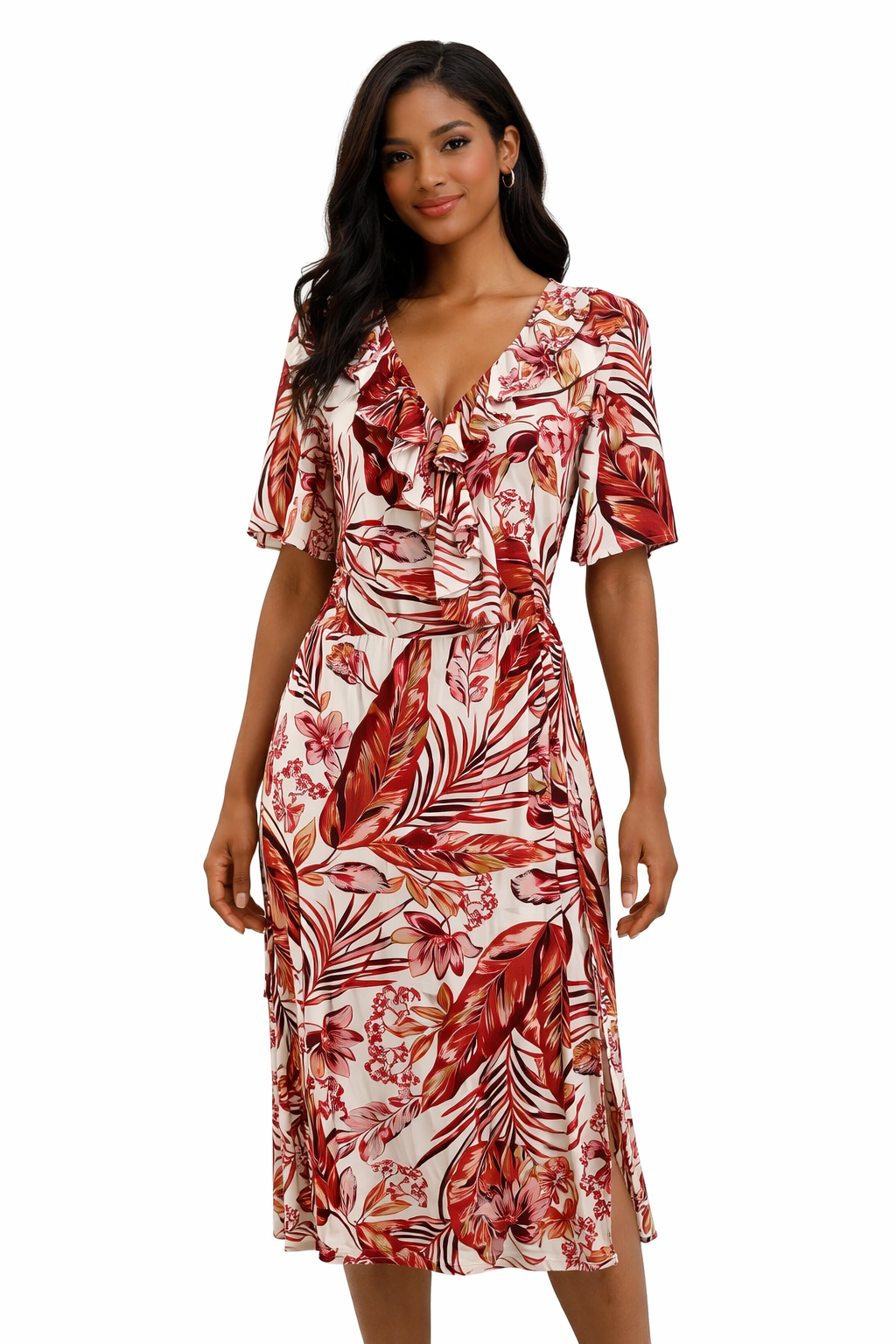 Wallis Burgandy/Multi Floral Pre-Owned Ladies New with Tags Dress - Size 8