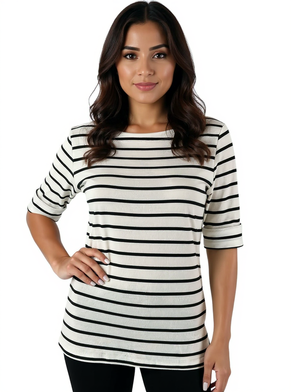 Hillard & Hanson White/Black Stripe Pre-Owned Top - Size Small