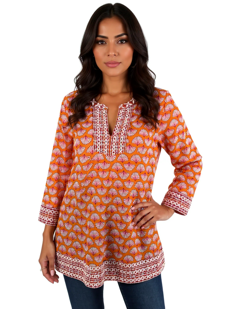 Sigrid Olsen Orange/Pink Shells Pre-Owned Ladies Top - Size S/M