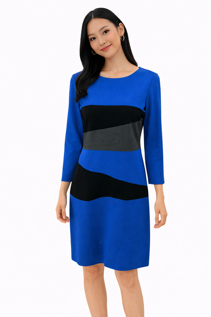 Carlisle Black/Blue Solid Pre-Owned Ladies Dress - Size 2