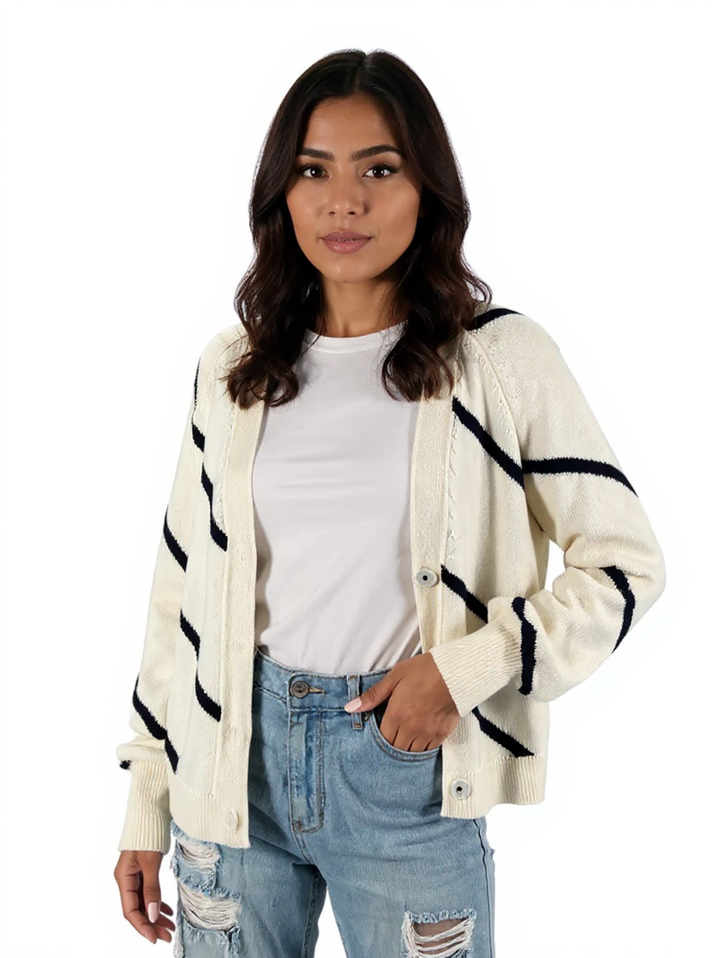 Nic & Zoe White/Navy Stripe Pre-Owned Ladies Casual Top - Size Medium