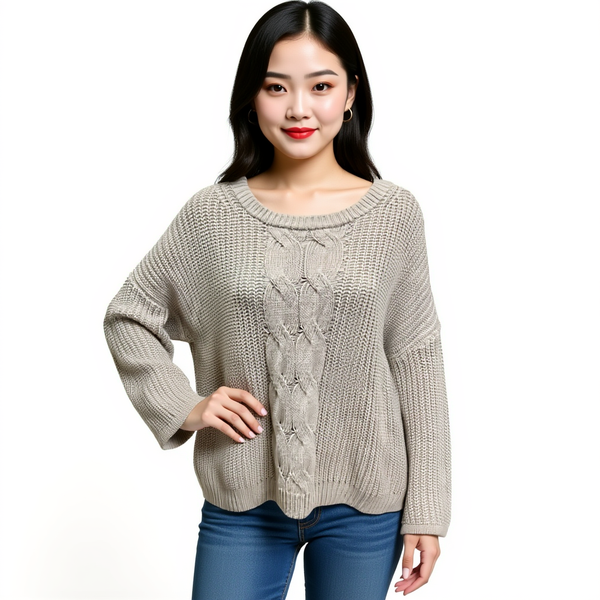 H&M Gray Cable Knit Pre-Owned Ladies Sweater - Size Medium