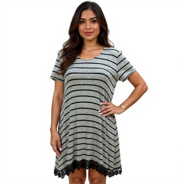 Altar'd State Gray/Black Stripe Ladies Pre-Owned Dress - Size Small